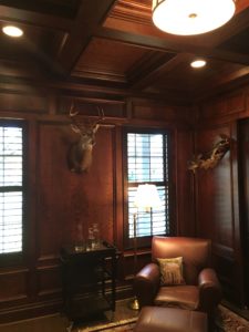 cherry office coffered ceiling and wainscoting