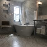 Soaking tub and tile walls